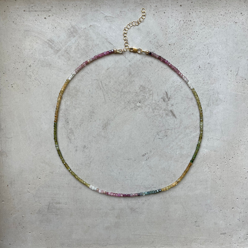 Multi Tourmaline Mini Cube Necklace