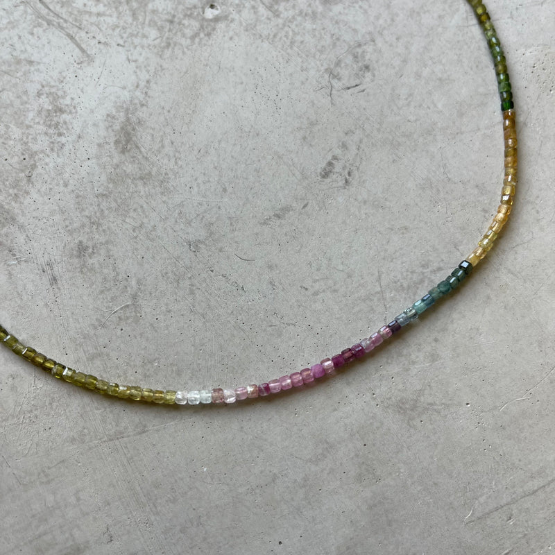 Multi Tourmaline Mini Cube Necklace