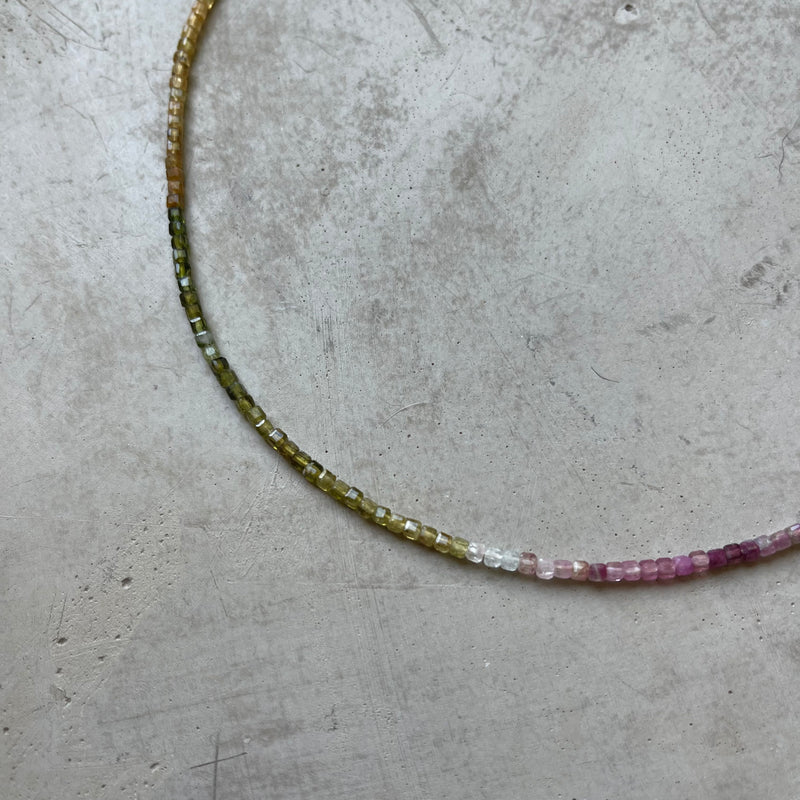 Multi Tourmaline Mini Cube Necklace